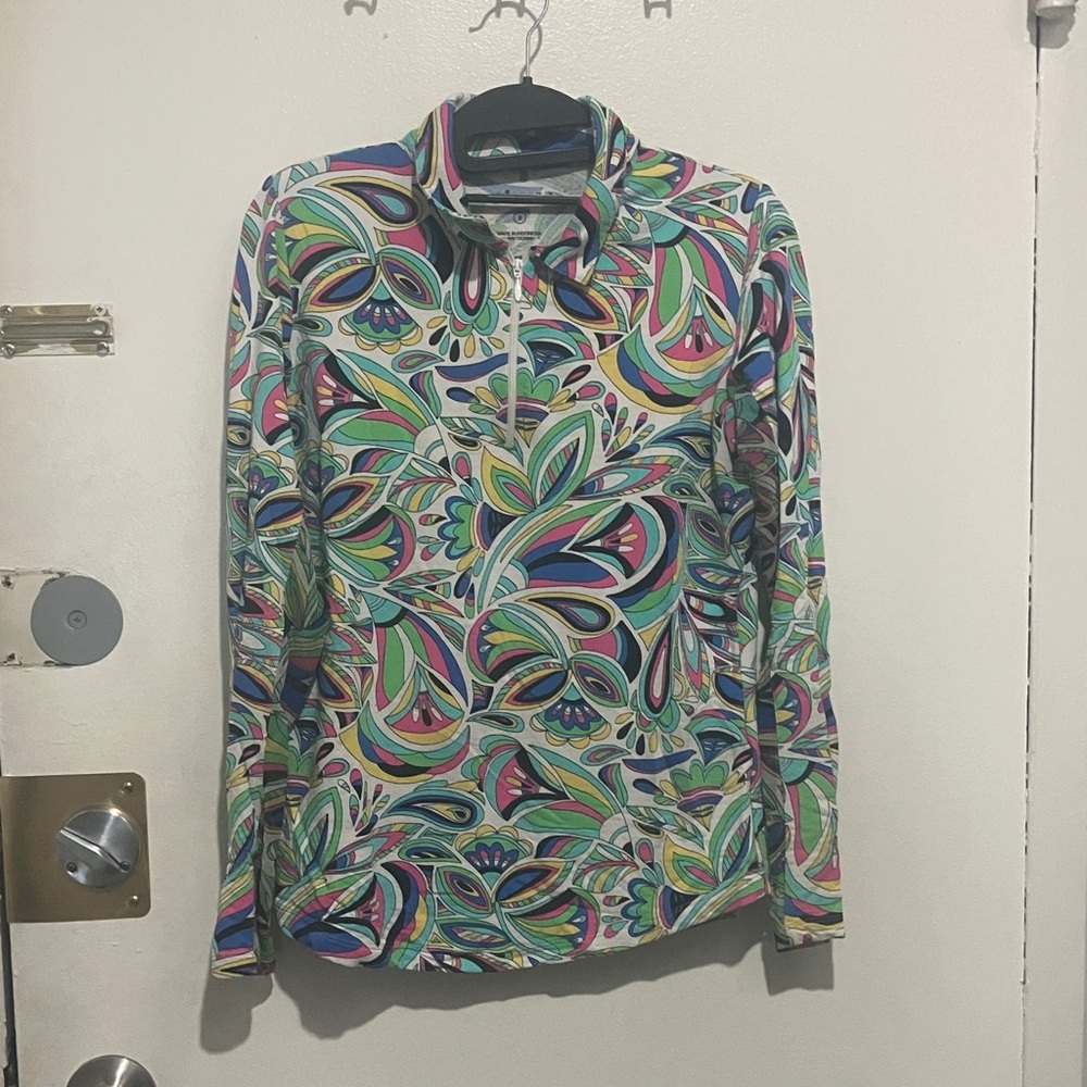 IBKUL Paisley Long Sleeve Quarter-Zip Sun Shirt - Horseback Riding/Golf size S